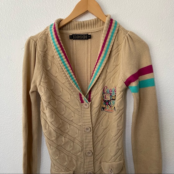 Coogie Urban Cool Cardigan Woman’s Collegiate Argyle Monogrammed Spellout Sz M - Picture 2 of 11